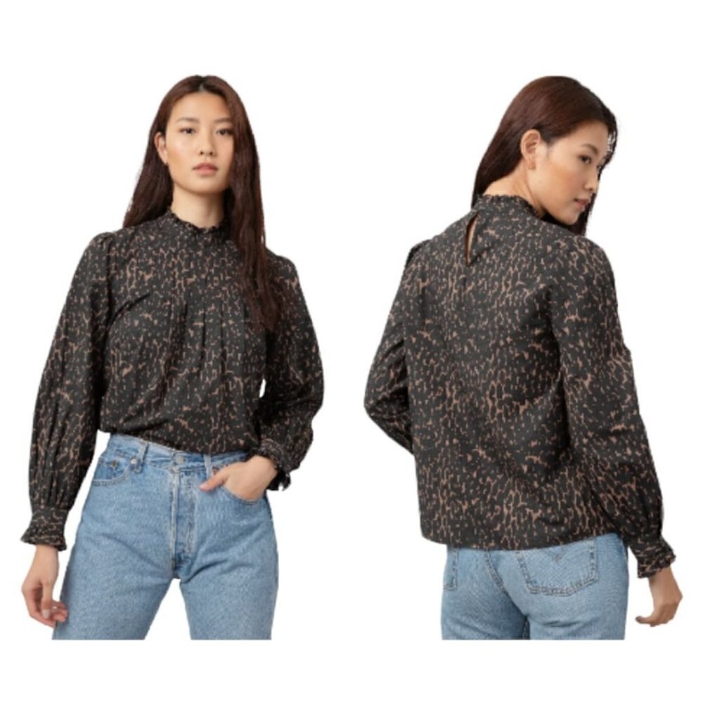 Rails Ariana Top Savannah Animal Print Womens Size XXL Ruffle High Neck